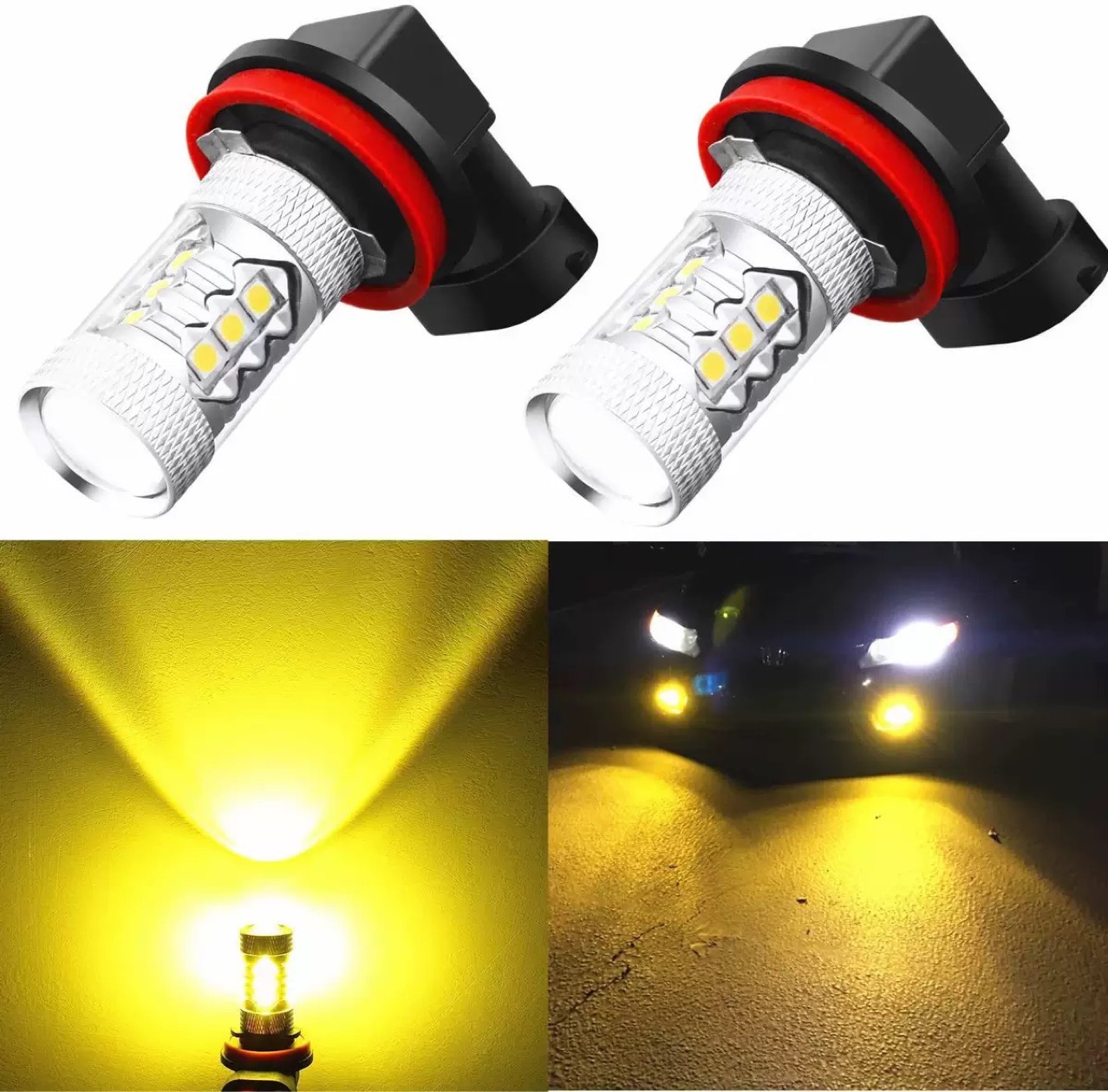 Car LED fog lamp H10 9005 9006 H11 80W yellow 16LED anti-fog lamp headlamp