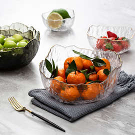 1F31水果捞玻璃碗金边透明蔬菜沙拉碗大号玻璃汤碗家用耐热无