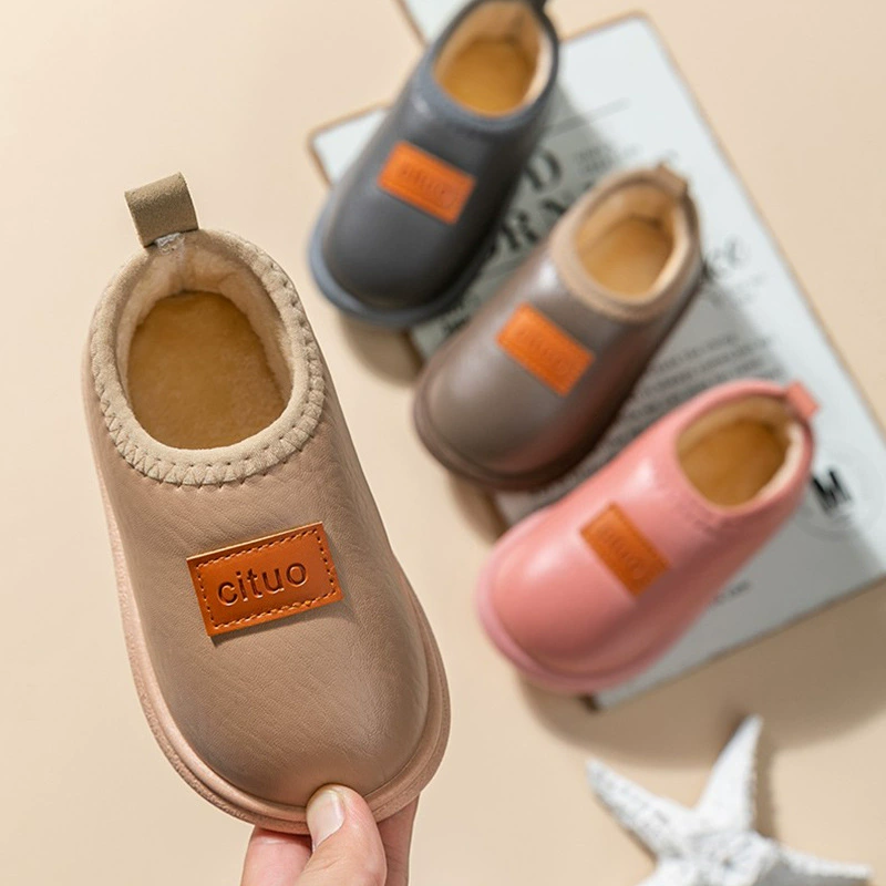 Детские хлопковые тапочки, осенне-зимние мужские детские противоскользящие непромокаемые толстые подошвы с мягкой подошвой на флисовой подкладке, домашняя хлопковая обувь для девочек