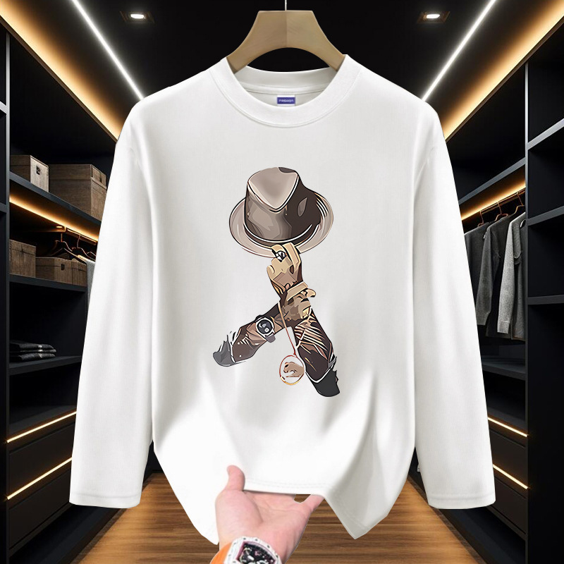 Férfi oversized hosszú ujjú póló mintás pamut streetwear stílus_voghion.com
