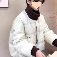 2025 winter clothes new style spliced ​​contrasting color knitted stand collar small short thickened down cotton bread jacket cotton coat for women