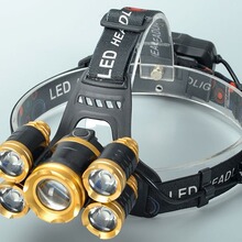 5五灯头强光头灯变焦T6 LED USB充电高亮远射骑行钓鱼