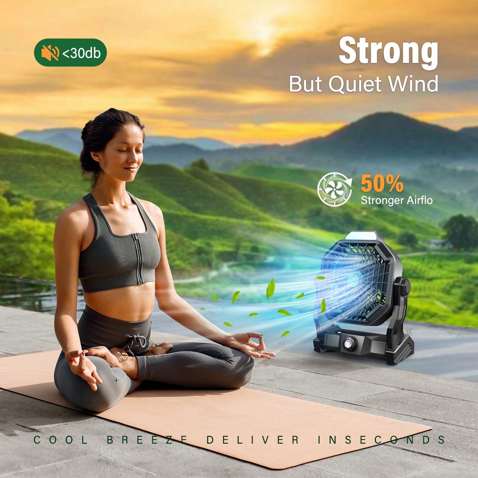 Lámpara Ventilador Solar de Camping 10400mAh 7W Recargable para Camping