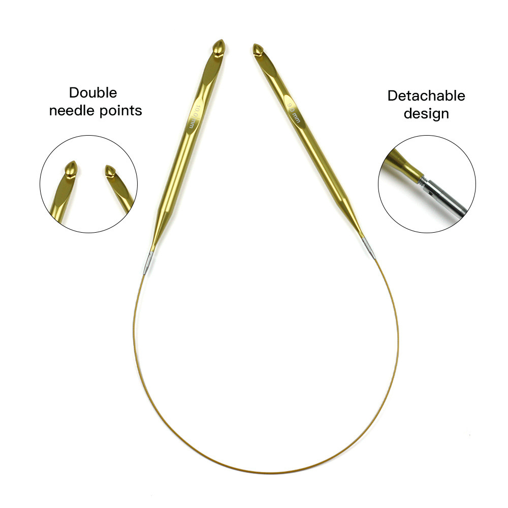 Herramientas de tejido transfronterizas de alúmina dorada desmontable ganchillo crochet Tunis crochet conjunto de 12 PU