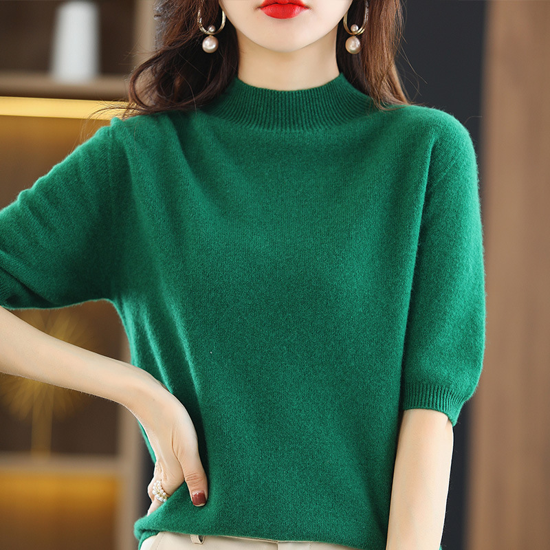 Spring and Autumn half sleeve sweater women's half high collar short sleeve conventional pullover base shirt factory direct wholesale spot