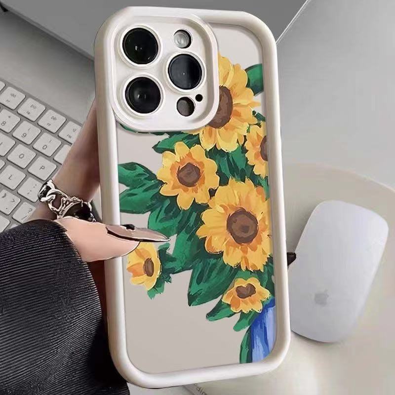 Girasol para iphone16pro funda para teléfono móvil Apple 15 femenino 14 japonés y coreano 13promax nuevo estilo 12 pintura al óleo x