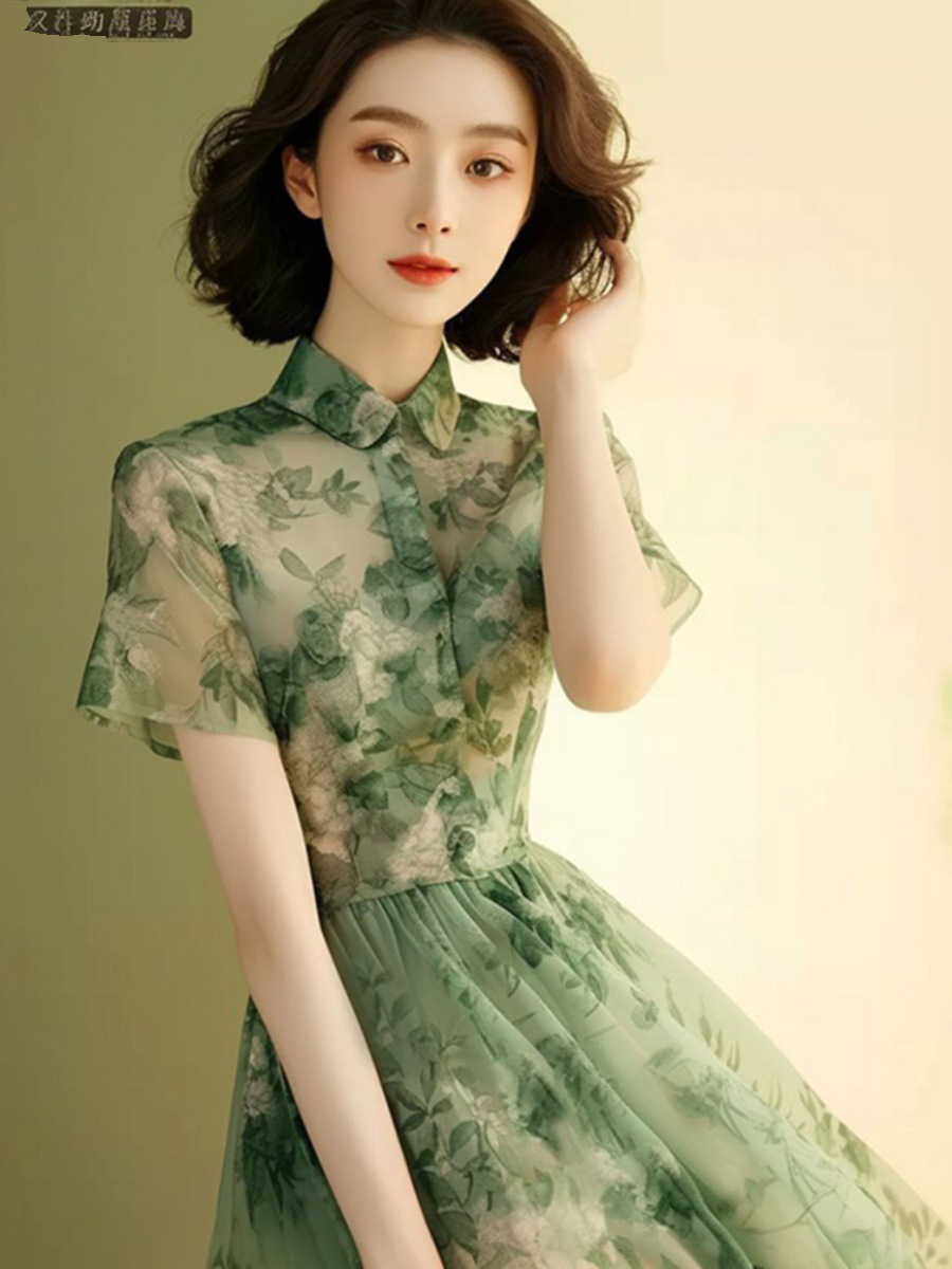 Đầm maxi nữ in hoa xanh dáng suông che bụng kiểu Pháp — váy xanh chi tiết 7