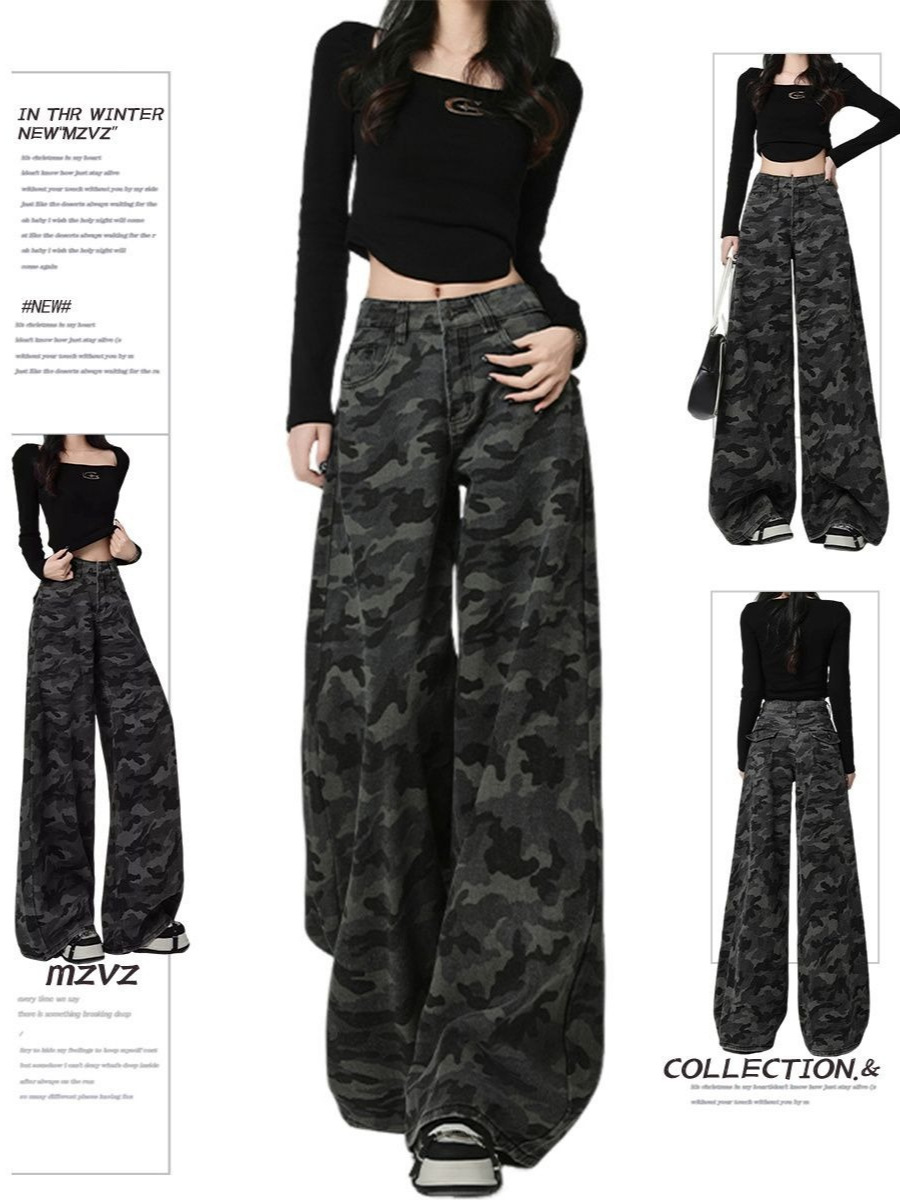 Winter retro camouflage warm jeans