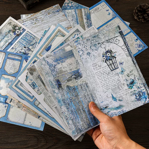 Blue World material paper handmade vintage distressed Journal base decorative material paper journal Background Paper large sheet
