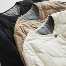 夹棉绗缝小棉袄 柔软轻便圆领薄棉衣 日系文艺女秋冬保暖外套4234