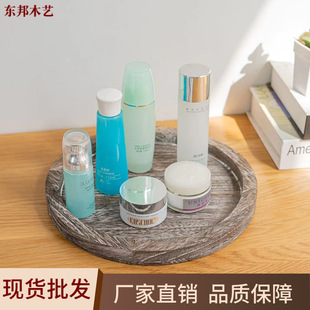 Wooden Aromatherapy Candle Tray Retro Decorative Tray Desktop Wooden Round Storage Tray Home Decoration Ornaments