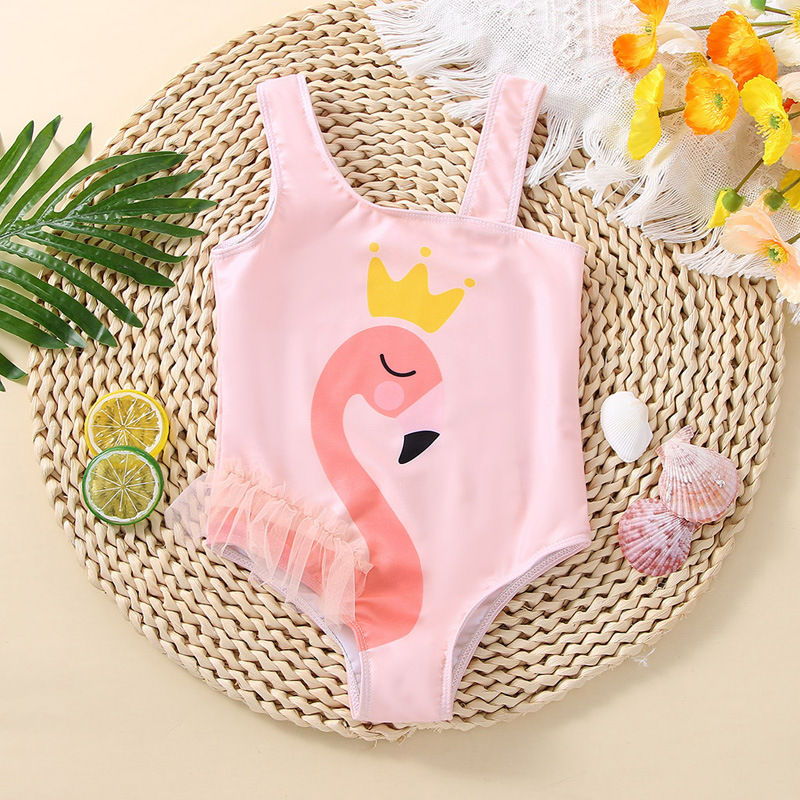 Girl's Cartoon Style Flamingo Polyester One Pieces display picture 1