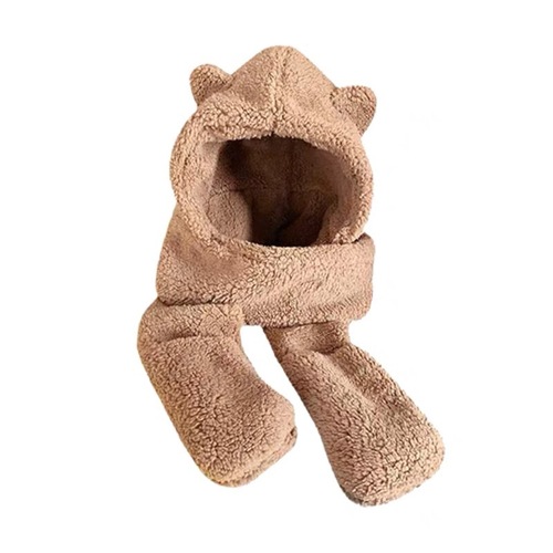 Cute Bear Hat Fleece Scarf for Women - Winter Set of 3 (Includes Cap, Gloves, and Ear Hood) for Warmth