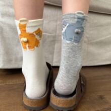 象趣岛猫蛋蛋搞怪女袜搞怪立体毛球精梳棉女袜无骨缝头