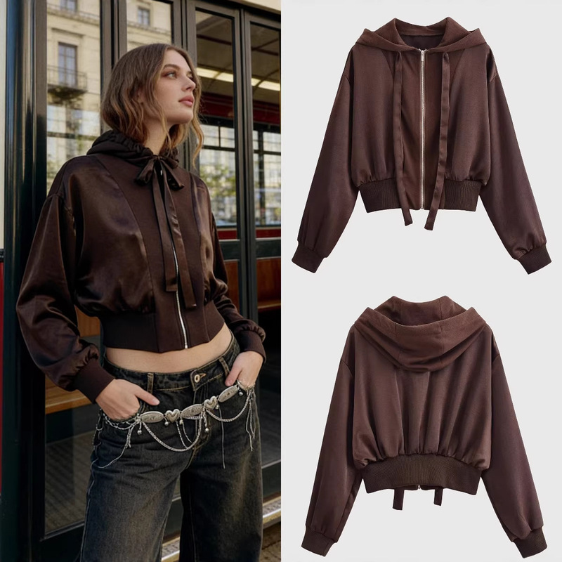 Za Foreign Trade Cross-Border Wholesale European and American Style Women's Autumn Fashion Patchwork Textured Hooded Jacket Coat