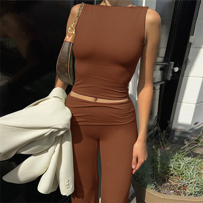 Holiday Party Date Women's Sexy Solid Color Spandex Polyester Backless Pants Sets Pants Sets display picture 11