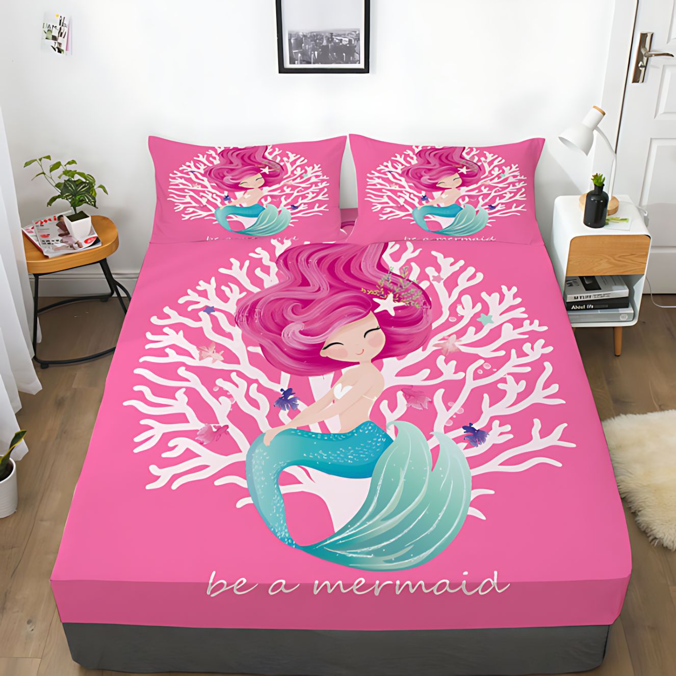 TEMU / JIT Amazonas pequeña sirena dibujos animados 3D impresión digital camas de cama de cama de cama