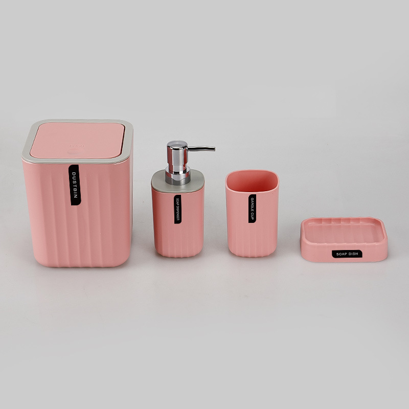 Cuatro piezas de baño simple color sólido conjunto de baño taza de enjuague de cepillo de dientes caja de jabón plástico personalizado