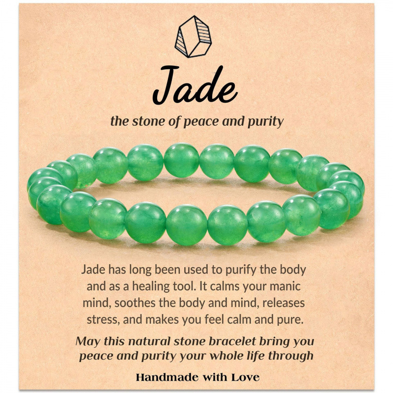 Natural Stone Bracelet 8mm Green Chalcedony Dreamy Amethyst Handmade Beaded Elastic Cord Bracelet Green Chalcedony Bracelet