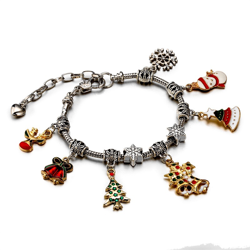 Europea y americana DIY con cuentas serpiente hueso cadena cuentas de vidrio muñeco de nieve campana pulsera Navidad copo de nieve regalo Navidad pulsera