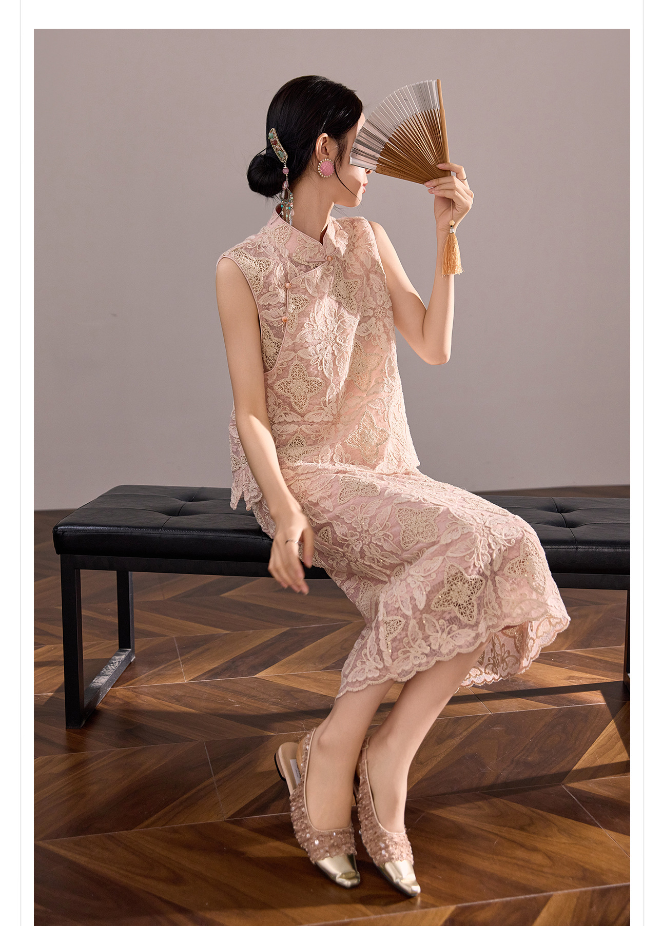 Set áo vest và chân váy ren thêu hoa phong cách Trung Hoa mùa hè — nửa váy, Trang chủ chi tiết 8