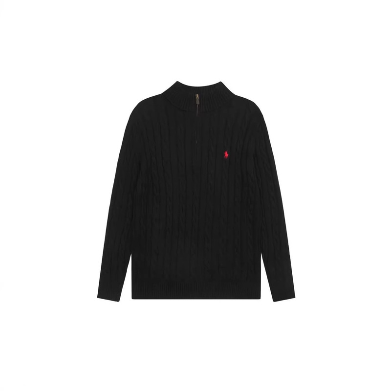 Cross-Border Rl Ralph Lauren Sweater with All Tags Intact, Qr Code Available, Embroidered Pony Logo, Zip-Up Knit Sweater, Crew Neck Cable Knit Cardigan