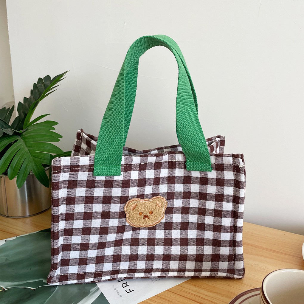 Bolsa de almuerzo con aislamiento a cuadros-Marrón