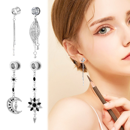 New stainless steel trendy hollow diamond pendant ear expansion auricle large ear hole jewelry stainless steel trumpet auricle
