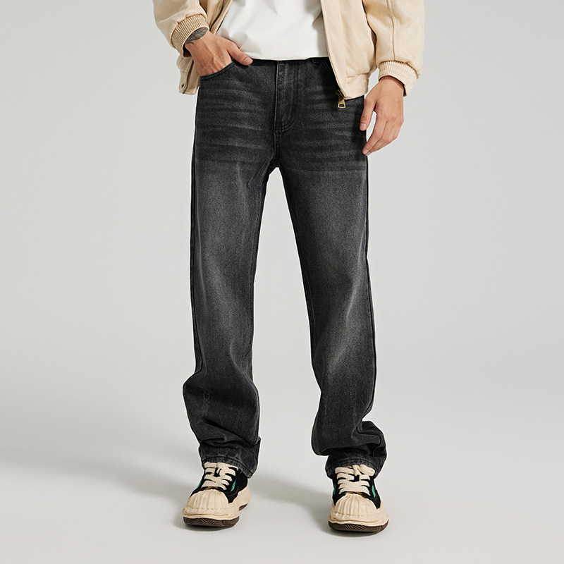 American Retro Cleanfit Washed and Distressed Loose Straight-Leg Tie-Up Jeans 501 Pants Black Ready Stock American Retro Cleanfit Washed and Distressed Loose Straight-Leg Tie-Up Jeans 501 Pants Black Ready Stock