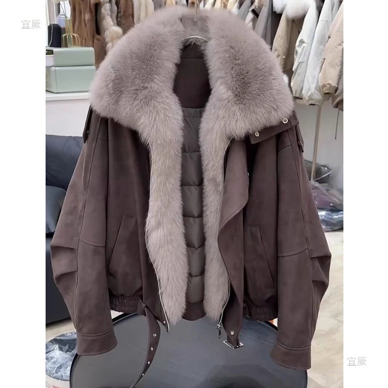 新款大毛领工装派克服棉服女冬季设计感夹克加厚保暖棉衣外套氨纶