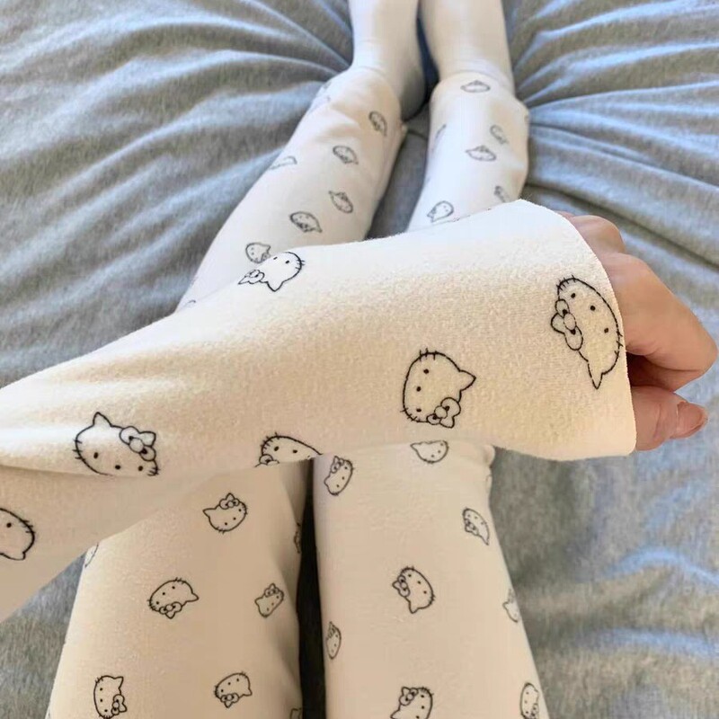 Ins-Style New Cute Cat Thermal Women's Pajamas with Thickened Thermal Underwear Set for Home Wear