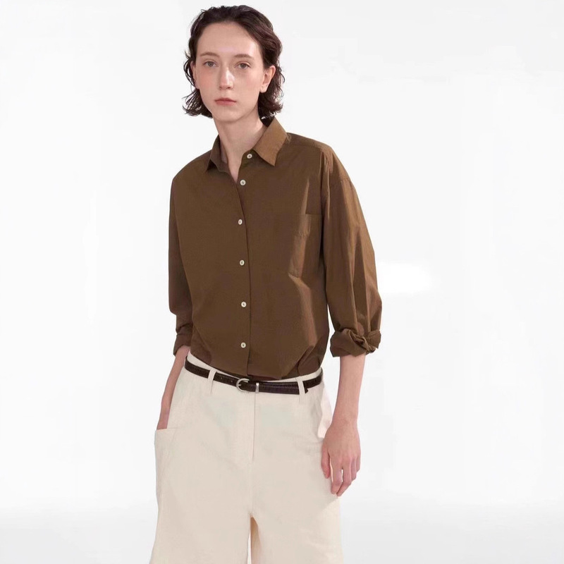 Now Korean Designer Noth*Ng Writ*En Lapel Single-Breasted Shirt Korean Women's Loose Long Sleeves