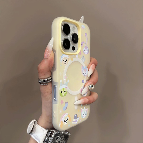 Magnetic Jelly Dual-Function Phone Case with Back Panel Hollow Protection Case for Apple iPhone with Stand, Cute for Girls