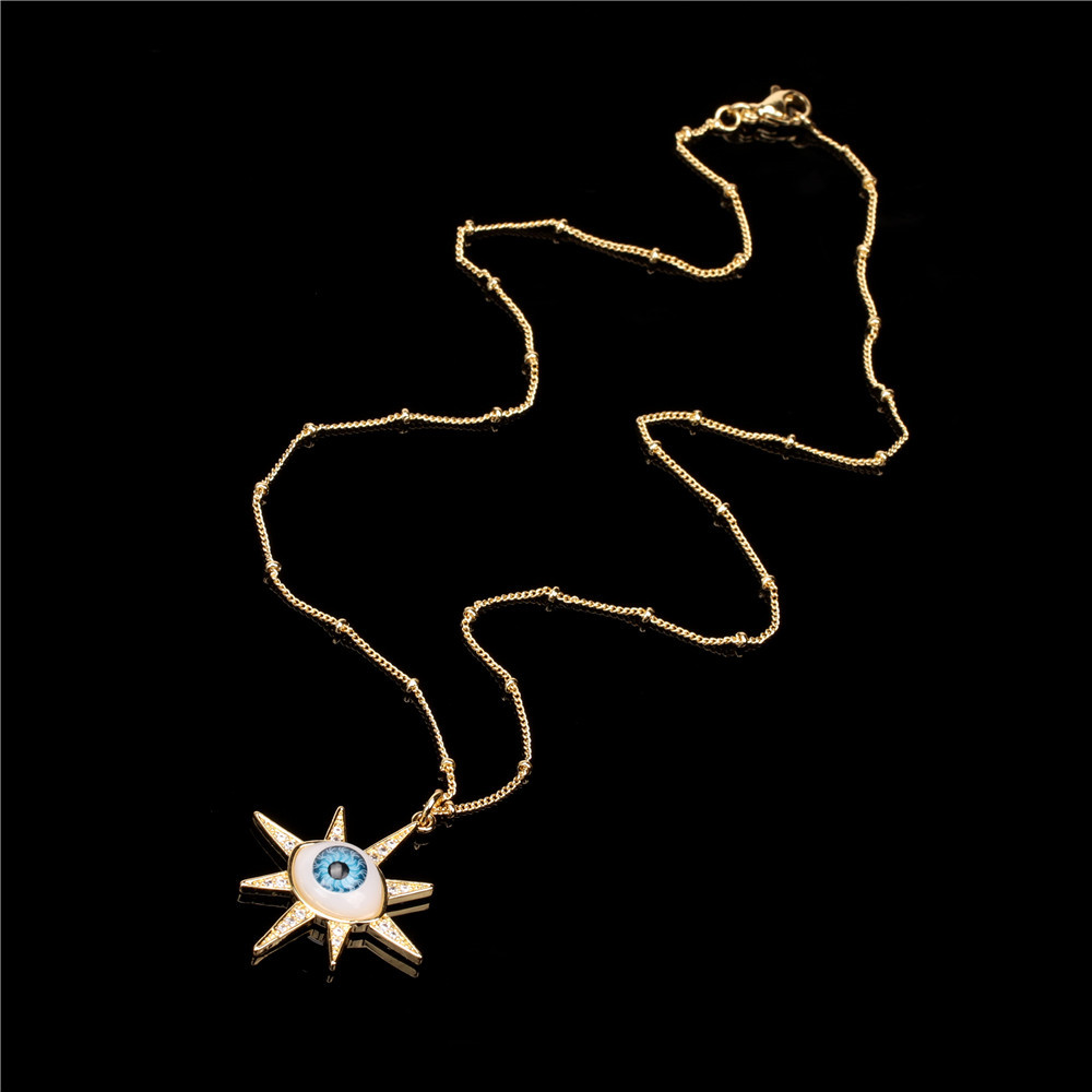 Micro diamond devilu0027s eye resin pendant copper necklace wholesale Nihaojewelry