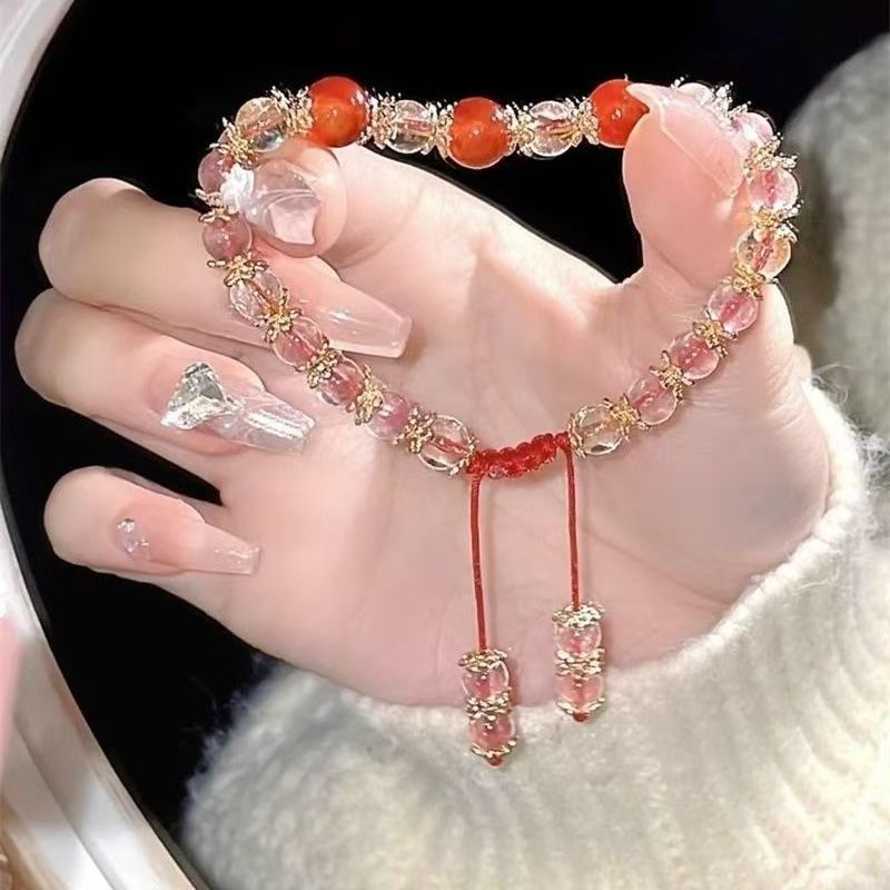 Campana tejida a mano cuerda roja pequeño libro rojo Miaojiang corazón de niña brillante pulsera joyería de mano con el mismo juego al por mayor