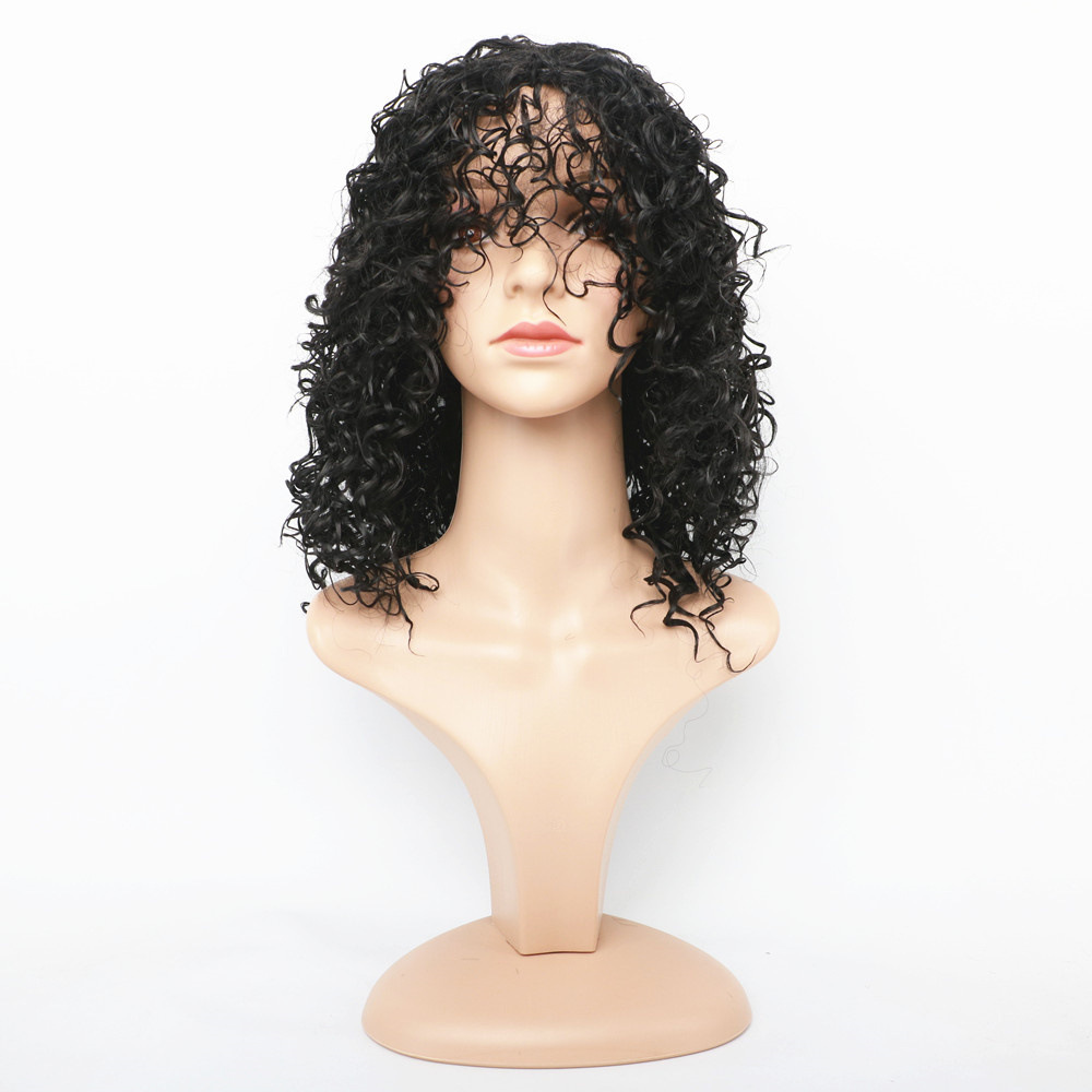 Synthetische Perücke, chemische Faser, mittellang, Damenmode-Perücke, flauschiger und explosiver Kopf, kleine Haare, Pony, kurze lockige Haarabdeckung_voghion.com