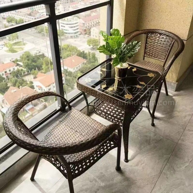 Rattan Table and Chair Three-Piece Set Balcony Tea Table and Chairs Leisure Outdoor Courtyard Elderly Backrest Rattan Chair Coffee Table Combination Rattan Table and Chair Three-Piece Set Balcony Tea Table and Chairs Leisure Outdoor Courtyard Elderly Backrest Rattan Chair Coffee Table Combination