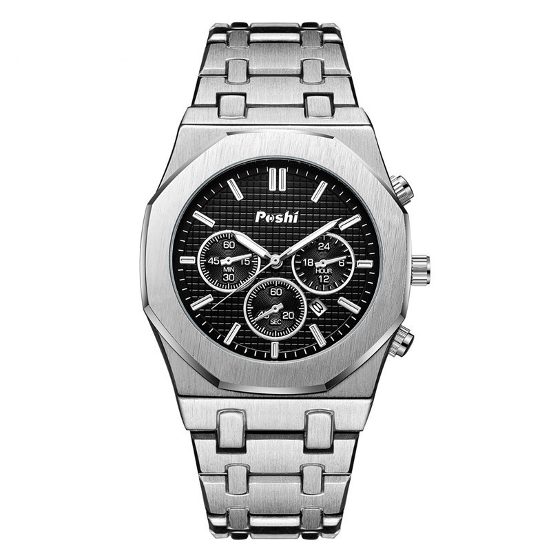 POSHI reloj transfronterizo popular multifunción reloj deportivo reloj de los hombres al por mayor correa de acero impermeable reloj de cuarzo