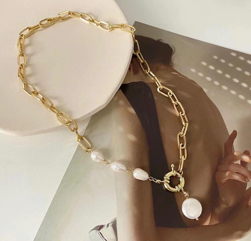 Colar de pérolas de luxo com fecho magnético para mulheres_voghion.com