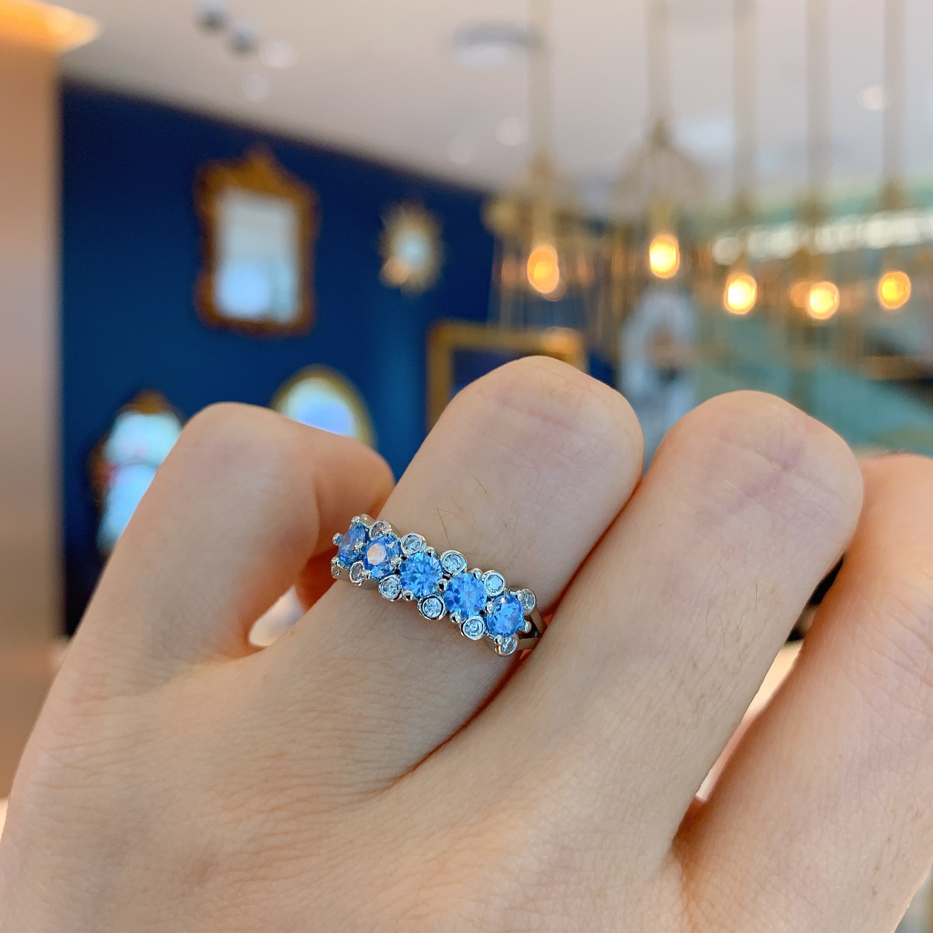 Retro Geometric Copper Inlay Artificial Gemstones Rings 1 Piece