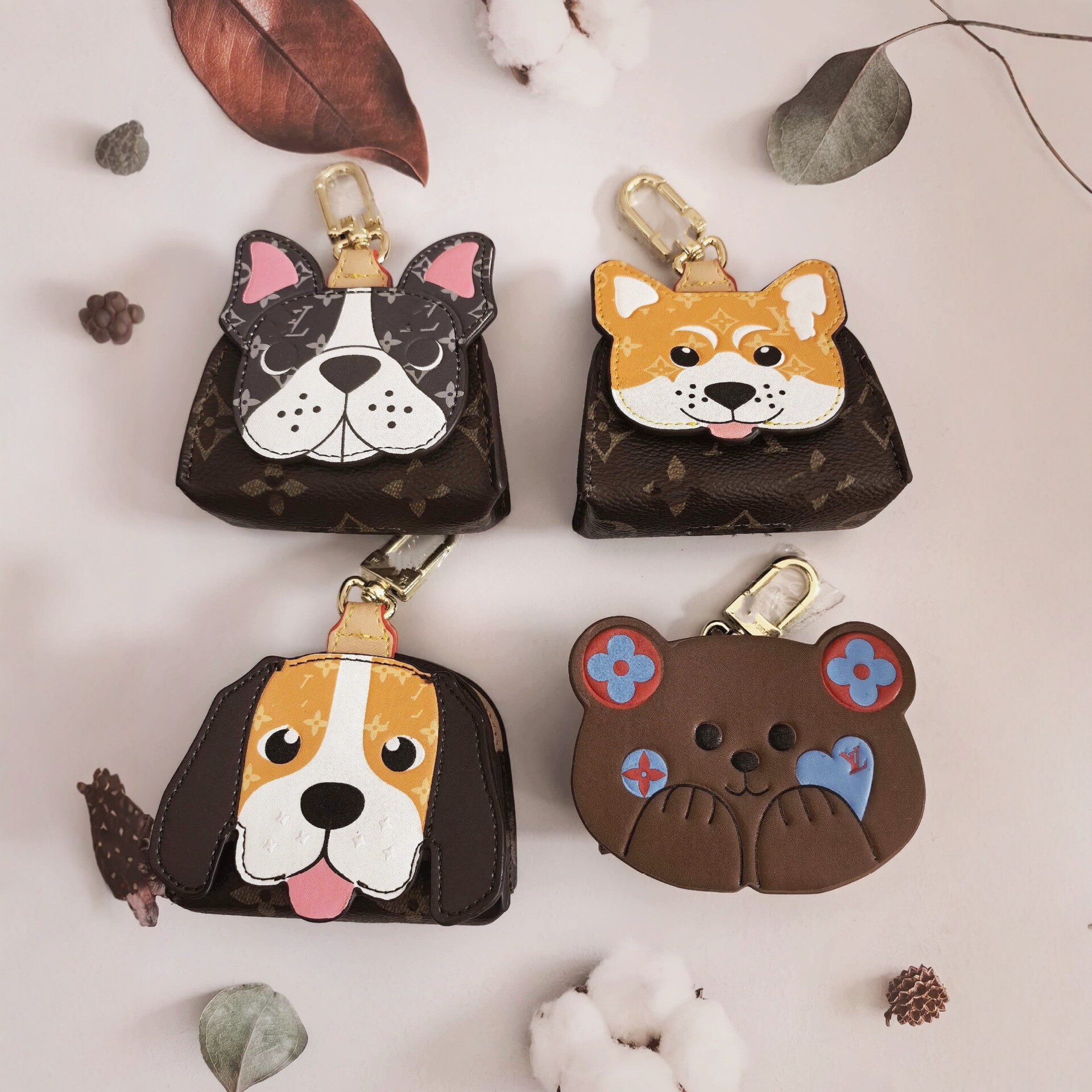Cute Bulldog Shiba Inu Keychain Coin Purse Mini Leather Earphone Case