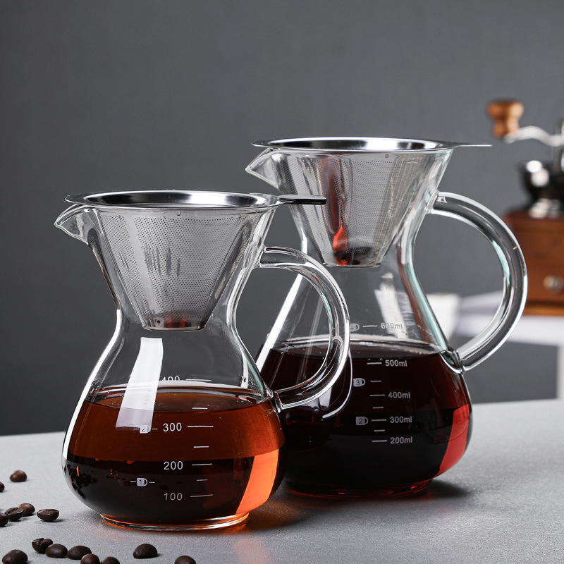 in stock with handle high borosilicate glass hand pot with scale pot sharing pot moka pot filter cup coffee pot