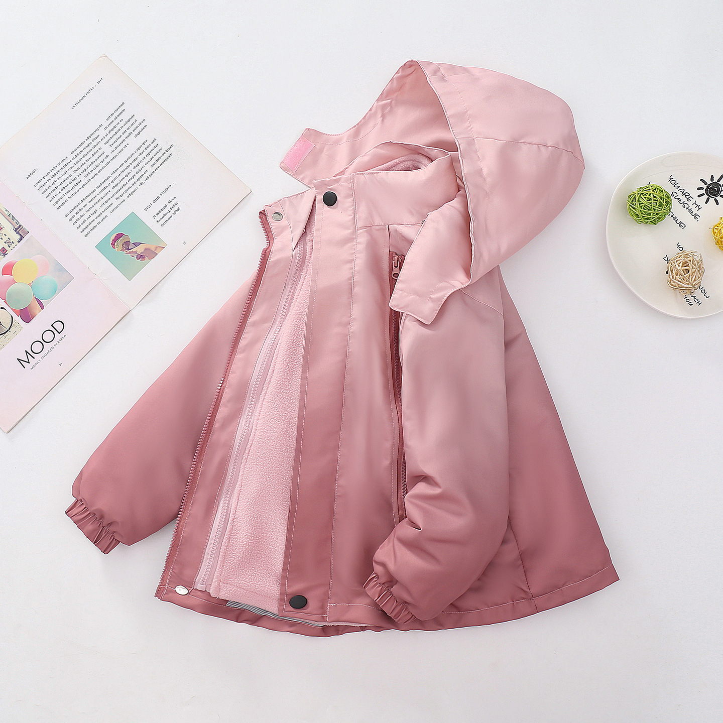 Girls' 3-in-1 Detachable Windbreaker Jacket, 2026 New Style, Spring, Autumn and Winter, Fleece-lined Jacket for Medium and Large Children