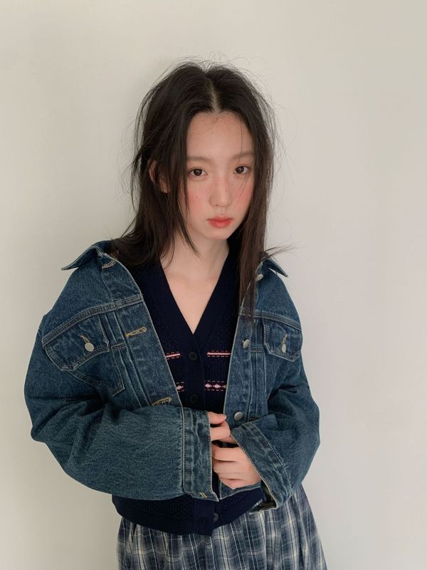 诠释美 NEWOPEN 25秋复古港风短款翻领口袋单排扣牛仔外套女F6286|undefined
