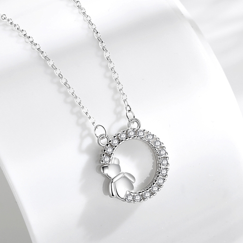 S925 Internet celebridad clavícula Collar para mujeres Corea del Sur primavera y verano nuevo oso redondo lindo temperamento hermoso animal collar