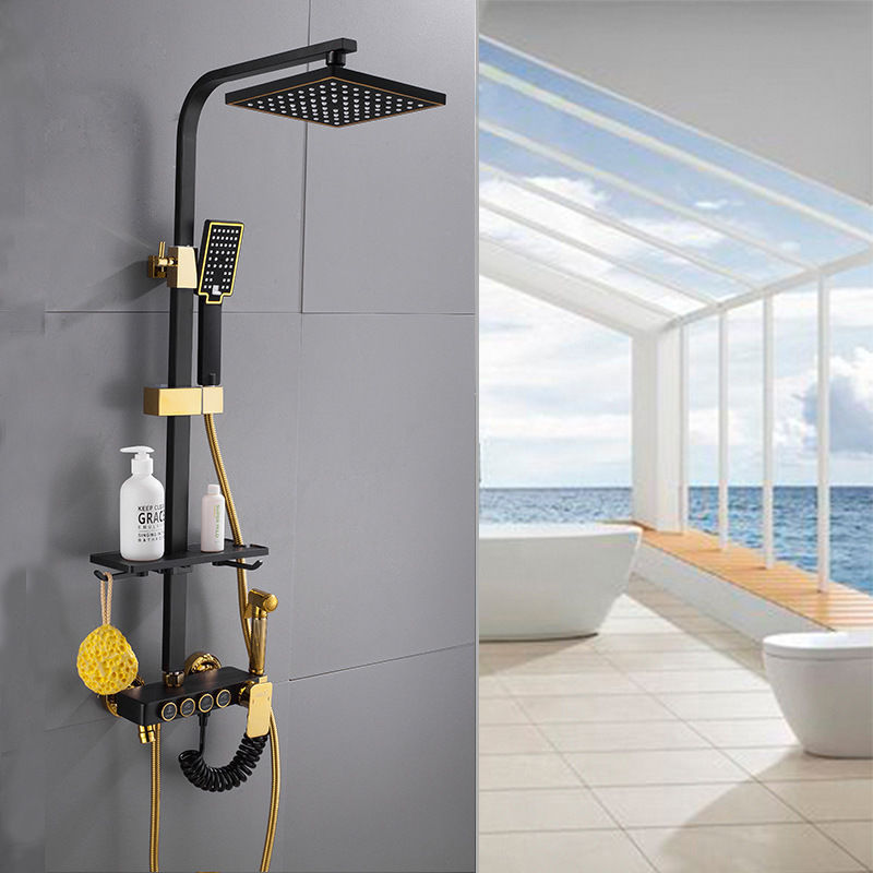 All Copper Shower Set Retro Black Lifting Pressurized Shower Head European-style Multifunctional Pressurized Shower Head