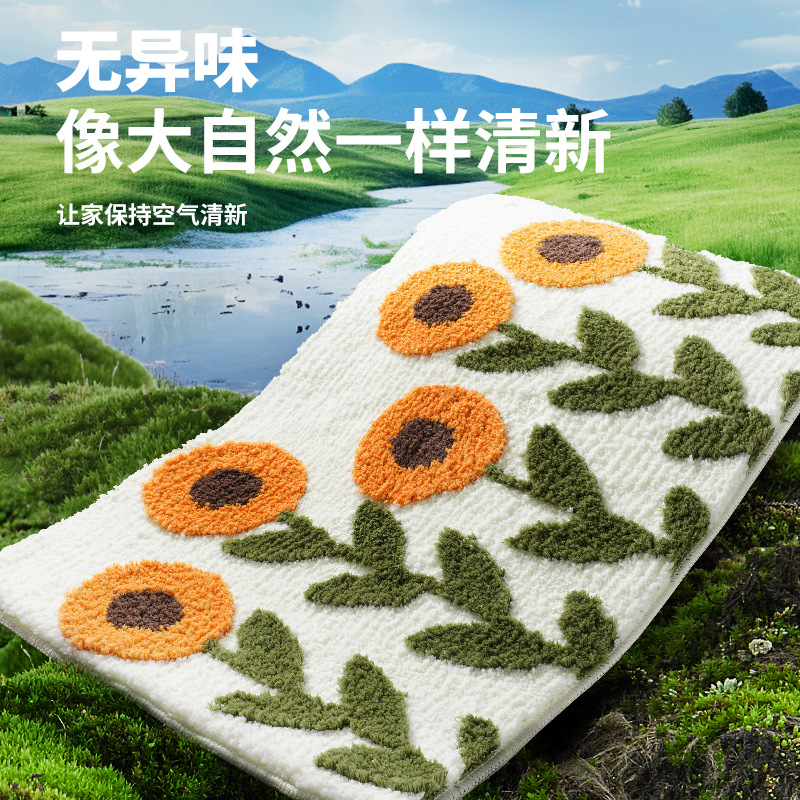Almohadilla de absorción de agua para baño de flores pequeñas y frescas, almohadilla de alfombras antideslizantes y de secado rápido en la entrada del baño doméstico