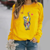 European and American WISH Independent Station cat pattern printing long -sleeved round neck sweater Round next