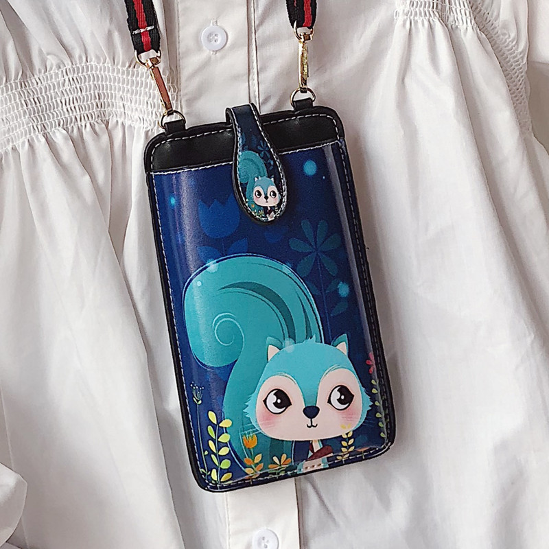 Small bag for mobile phone, new Korean style fashion printed shoulder crossbody bag, girl's mini halter neck mobile phone bag