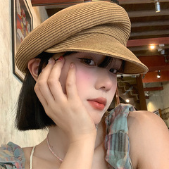 赫本風草編馬術帽女拉菲草編織帽子夏季新款遮陽防曬沙灘帽顯臉小
